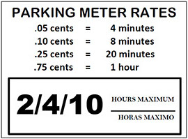 Parking meter rates for 2/4/10 hours maximum